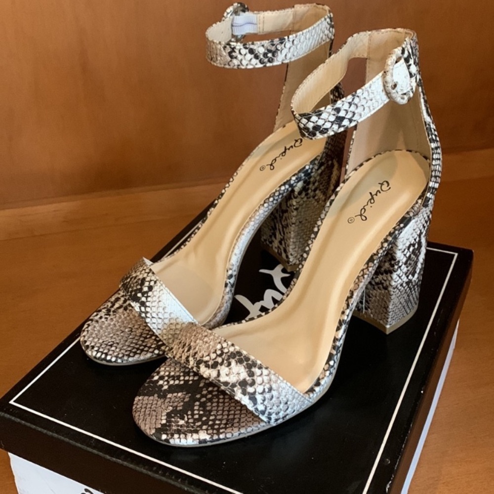 COURTNEY-Snake Skin Print Chunky Heel Sandal - Picture 7 of 12